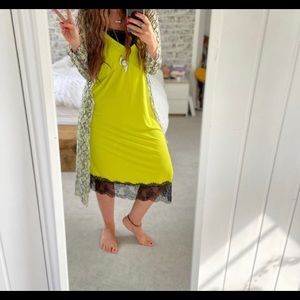 Zara slip dress lace hem lime v neck ref 5644/036
